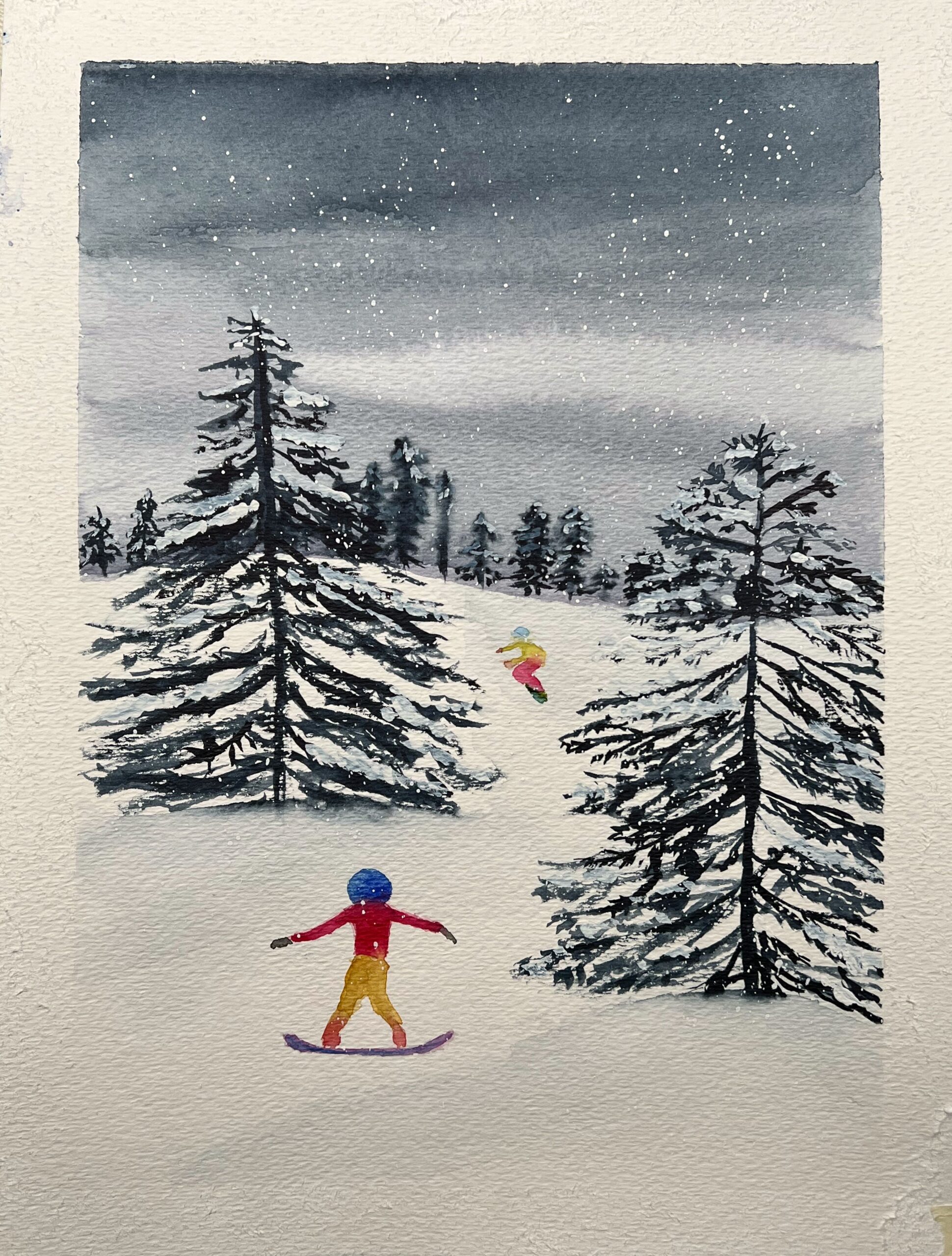 Snowboarding watercolor